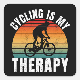 Cycling is my therapy Funny Vintage Typography  Square Sticker
