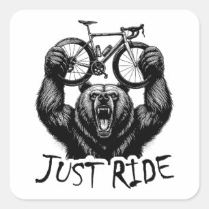 Cycling Just Ride Bear Square Sticker