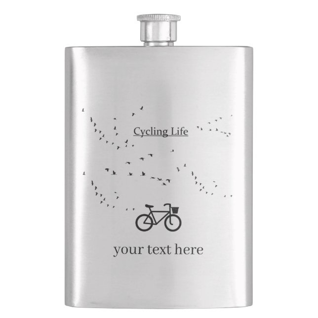 Cycling Life, free as a bird customizable Hip Flask (Front)