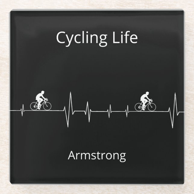 Cycling Life, Heartbeat customizable Glass Coaster (Front)