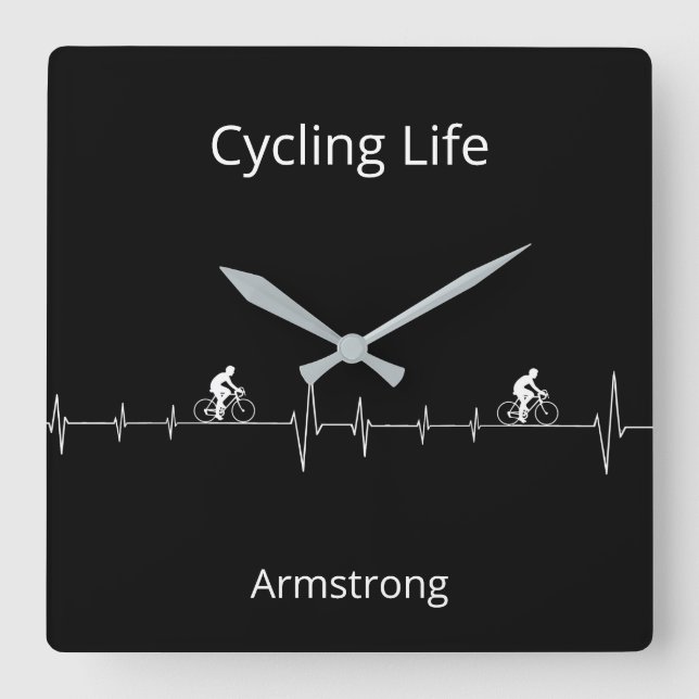 Cycling Life, Heartbeat customizable Square Wall Clock (Front)