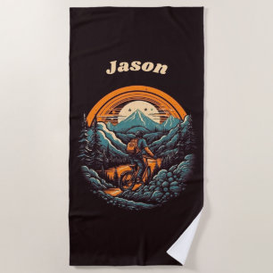 Cycling Life, retro customizable Beach Towel