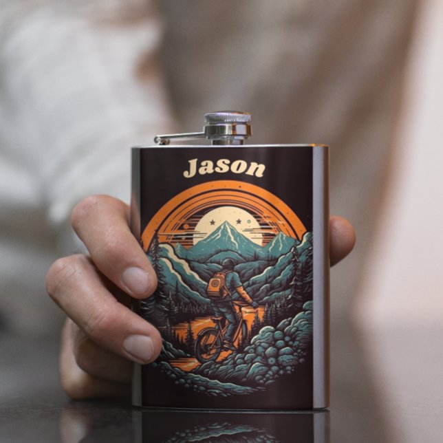 Cycling Life, retro customizable Hip Flask (Creator Uploaded)