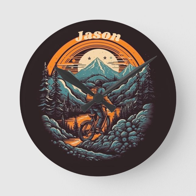 Cycling Life, retro customizable Round Clock (Front)