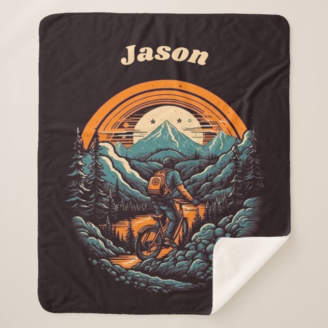 Cycling Life, retro customizable Sherpa Blanket (Front)