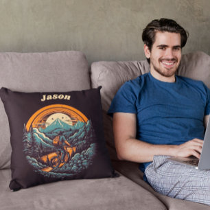 Cycling Life, retro customizable Throw Pillow