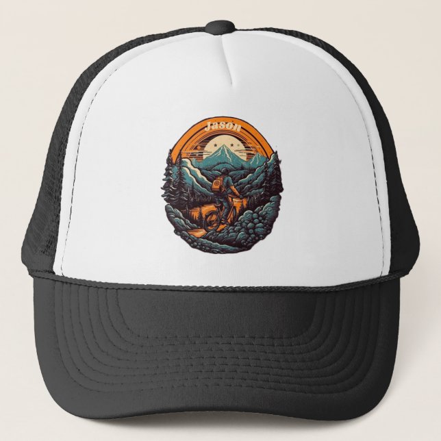 Cycling Life, retro customizable Trucker Hat (Front)