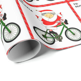 Cycling Mrs. Claus Christmas Wrapping Paper