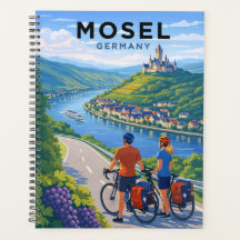 Cycling on the Mosel Germany Vintage Travel Art
