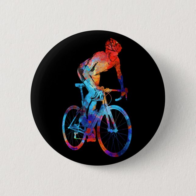Cycling road bicycle watercolor painting 2 inch round button (Front)