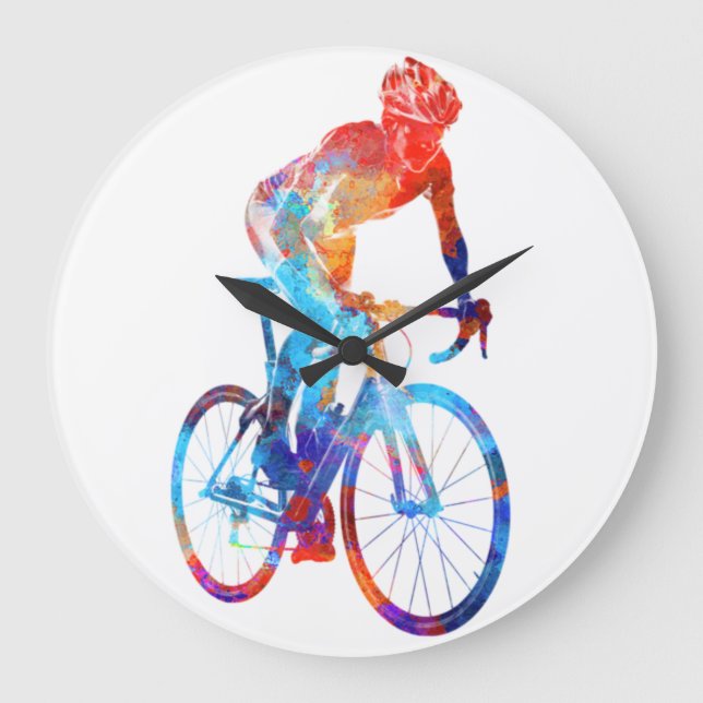 Cycling Road Bicycle Watercolor Painting Large Clock (Front)
