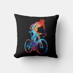 Cycling Road Bicycle Watercolor Painting Throw Pillow
