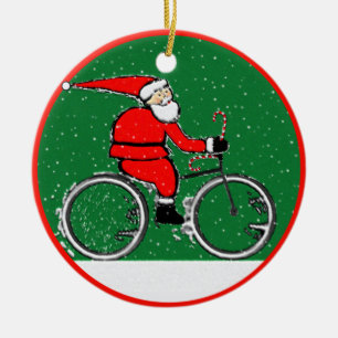 Cycling Santa Collectible Ceramic Ornament