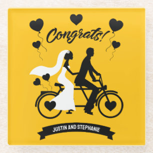 Cycling Tandem Romantic Wedding And Engagement Glass Coaster