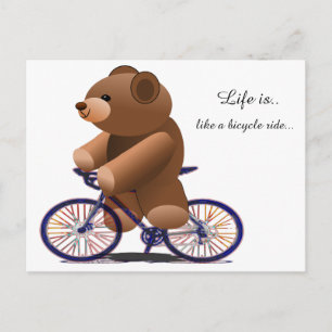 Cycling Teddy Bear Print Postcard