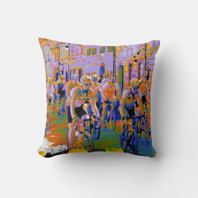 Cycling Tour De France Arty Throw Pillow (Front)