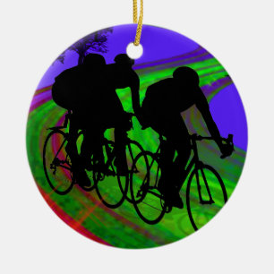 Cycling Trio on Ribbon Road Ceramic Ornament
