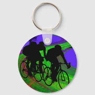 Cycling Trio on Ribbon Road Keychain