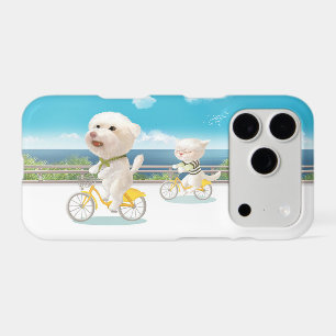 Cyclisme au bord de la mer : Bichon souriant et ar