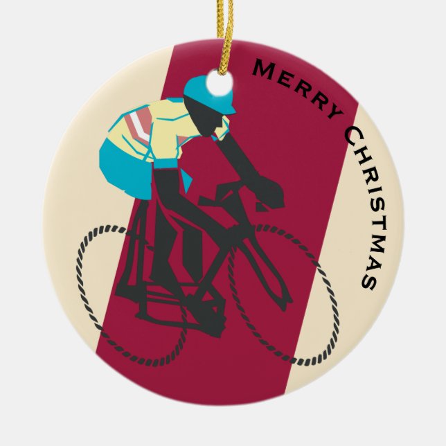 Cyclist #2 ceramic ornament (Front)