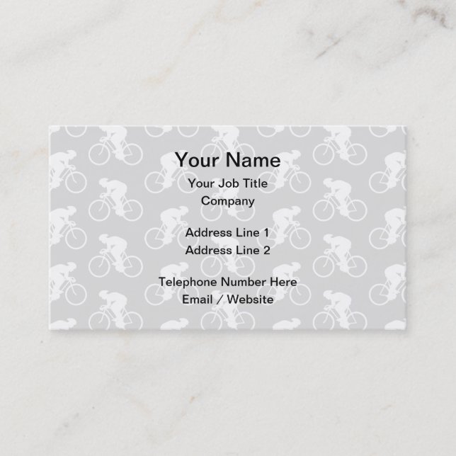 Cyclist and Bicycle Pattern in Grey. Business Card (Front)