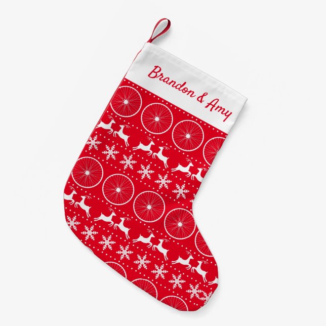 Cyclist Bike Wheels Ugly Christmas Sweater Design Small Christmas Stocking (Front (Hanging))