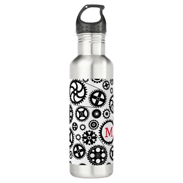 Cyclist Biking INITIAL Gear Head Black White Fun 710 Ml Water Bottle (Front)