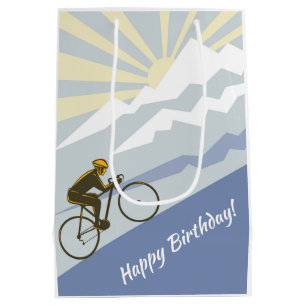 Cyclist Biking up Mountain Road Bike Birthday Medium Gift Bag
