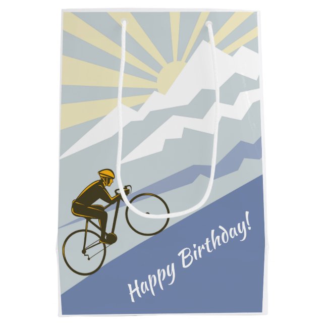 Cyclist Biking up Mountain Road Bike Birthday Medium Gift Bag (Back)