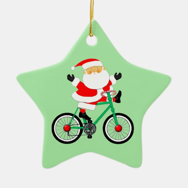 Cyclist Christmas Biking Ceramic Ornament (Front)