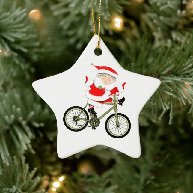 Cyclist Christmas Biking Ceramic Ornament (Tree)