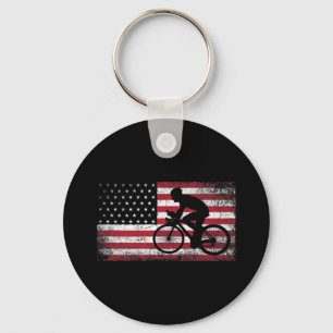 Cyclist Cycling Bicycle American Flag 4th of July Keychain