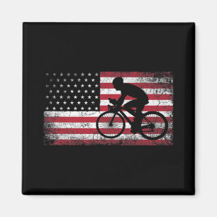 Cyclist Cycling Bicycle American Flag 4th of July Magnet