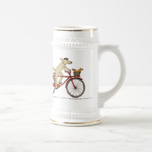 Cyclist Dog with Squirrel Friend - Cute Animal Art Beer Stein
