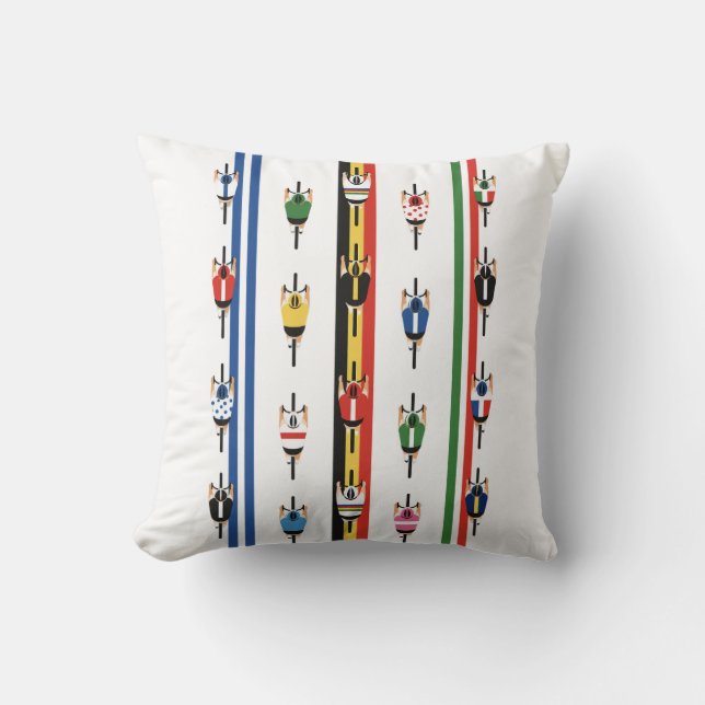 Cyclist Group Throw Pillow (Front)