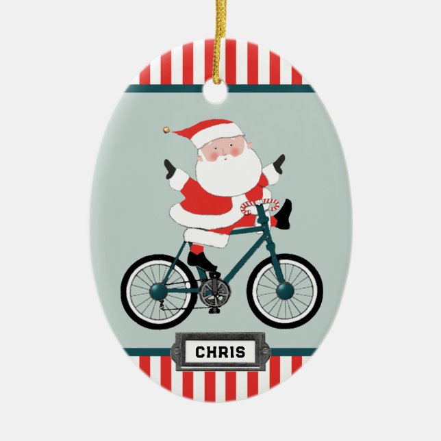 Cyclist Holiday Christmas Gift Ceramic Ornament (Front)