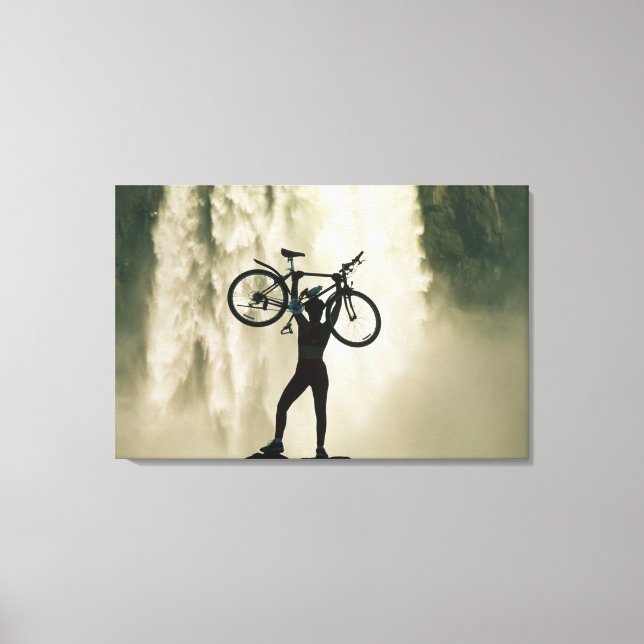Cyclist in Front of Waterfall Canvas Print (Front)