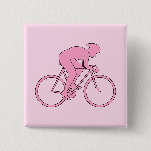 Cyclist in Pink 2 Inch Square Button (Front)