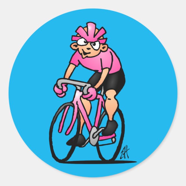 Cyclist in the Maglia Rosa Classic Round Sticker (Front)