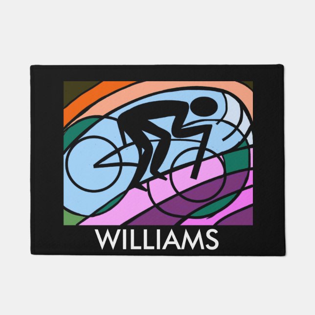 Cyclist Original Abstract Art Personalized Doormat (Front)