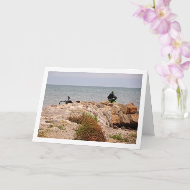 Cyclist, Playa de la Malvarrosa de Valencia, Spain Card (Orchid)