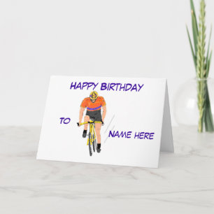 Cyclist Racing birthday card. Add name. Card