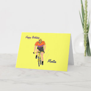Cyclist Racing birthday card. Change name. Card
