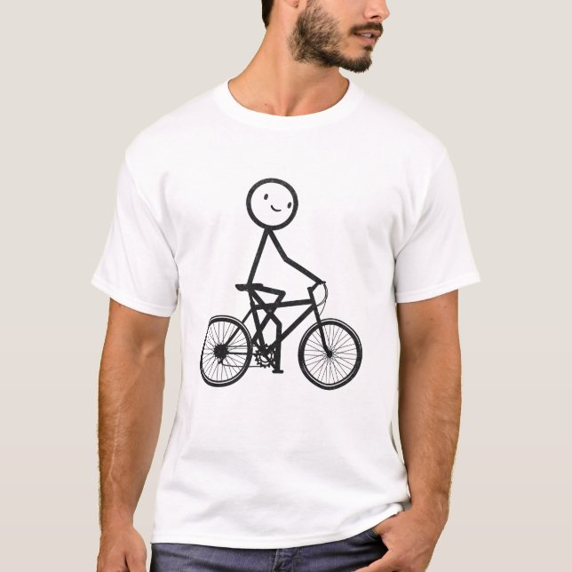 Cyclist Stick Figure Mountain Biking Funny Cycling T-Shirt (Front)