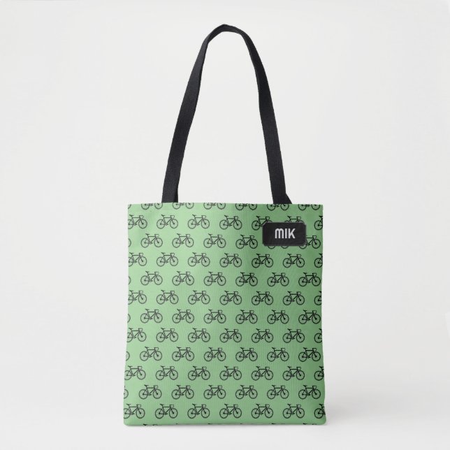Cyclist Theme pattern of bikes, your initials on Tote Bag (Front)