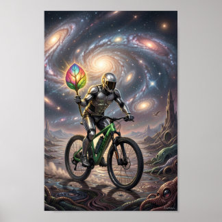 Cycliste Galactique avec Affiche de Feuille Lumine