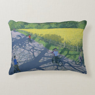 Cyclists and Yellow Field Kedleston Derby Decorative Pillow