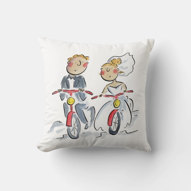 Cyclists Bride and Groom Throw Pillow (Front)