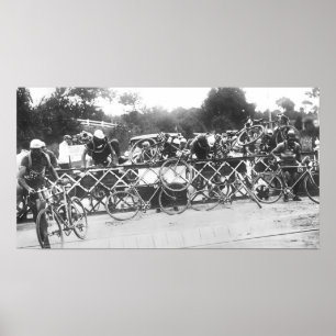 Cyclists Can't Wait At Railroad Crossing Tour de F Poster
