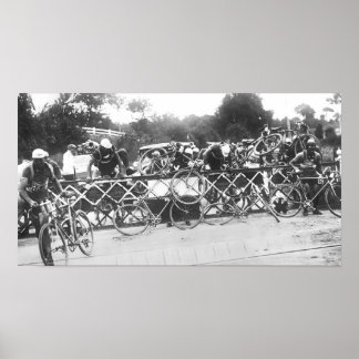 Cyclists Can't Wait At Railroad Crossing Tour de F Poster